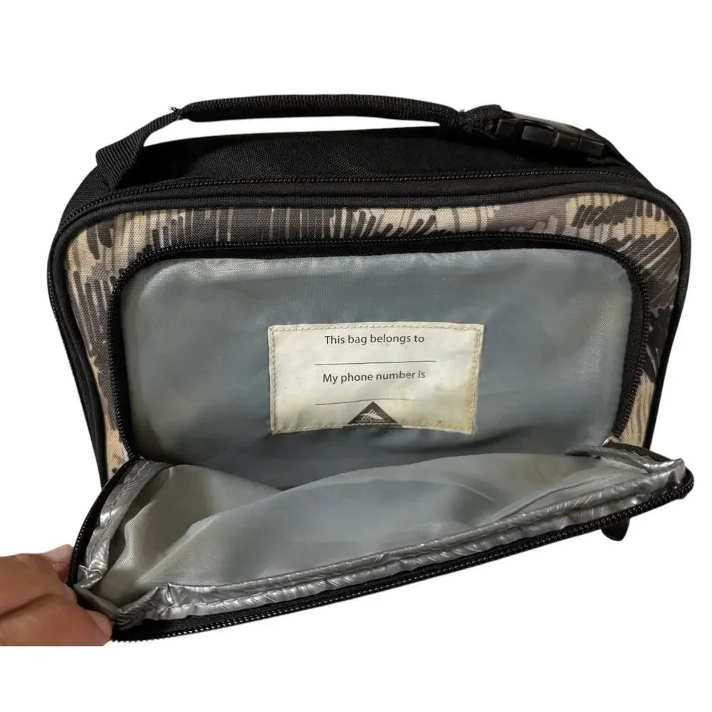 High Sierra Insulated Lunch Box Bag Scribble Camo Grey Tan Black Padded Clip-On